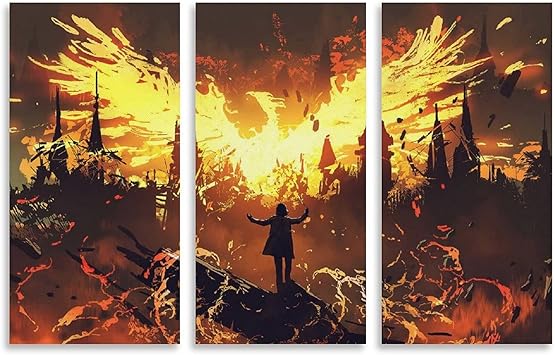 Amazon Co Jp Braksent フェニックス 炎 ファンタジー アート 3パネル アート 絵インテリア おしゃれ 油絵 ポスター イラスト キャンバスアート 壁 絵 寝室 装飾画 風景画 Hd写真 モダン的な部屋飾り 新築お祝いに最適 ホーム キッチン