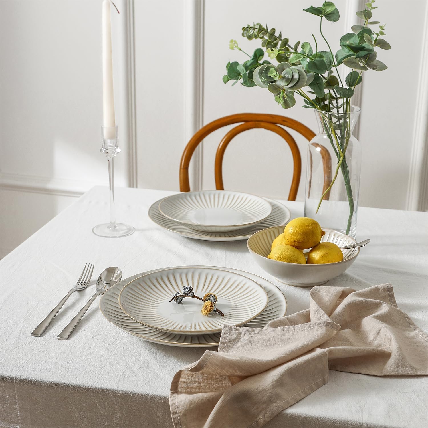 Stone Lain Linea 24-Piece Dinnerware Set Stoneware, White