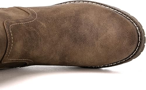 Vista 6 de GLOBALWIN Botas altas de motocicleta con tiras para mujer, botas de equitación de pantorrilla ancha con cordones en la parte trasera para otoño e