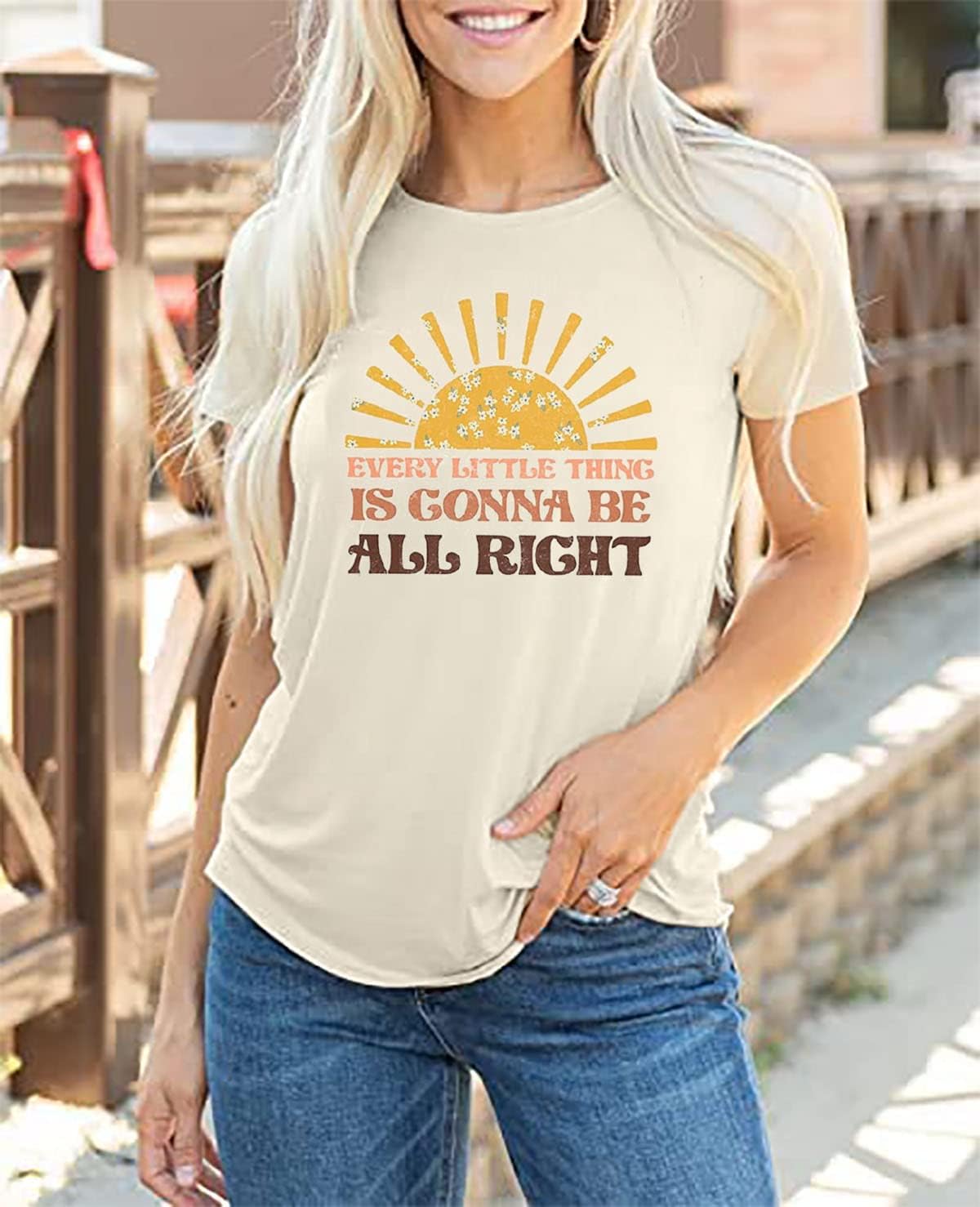 Women Every Little Thing is Gonna Be Alright Shirt Country Music Shirts Retro Hippie T Shirt Inspirational Tee Top
