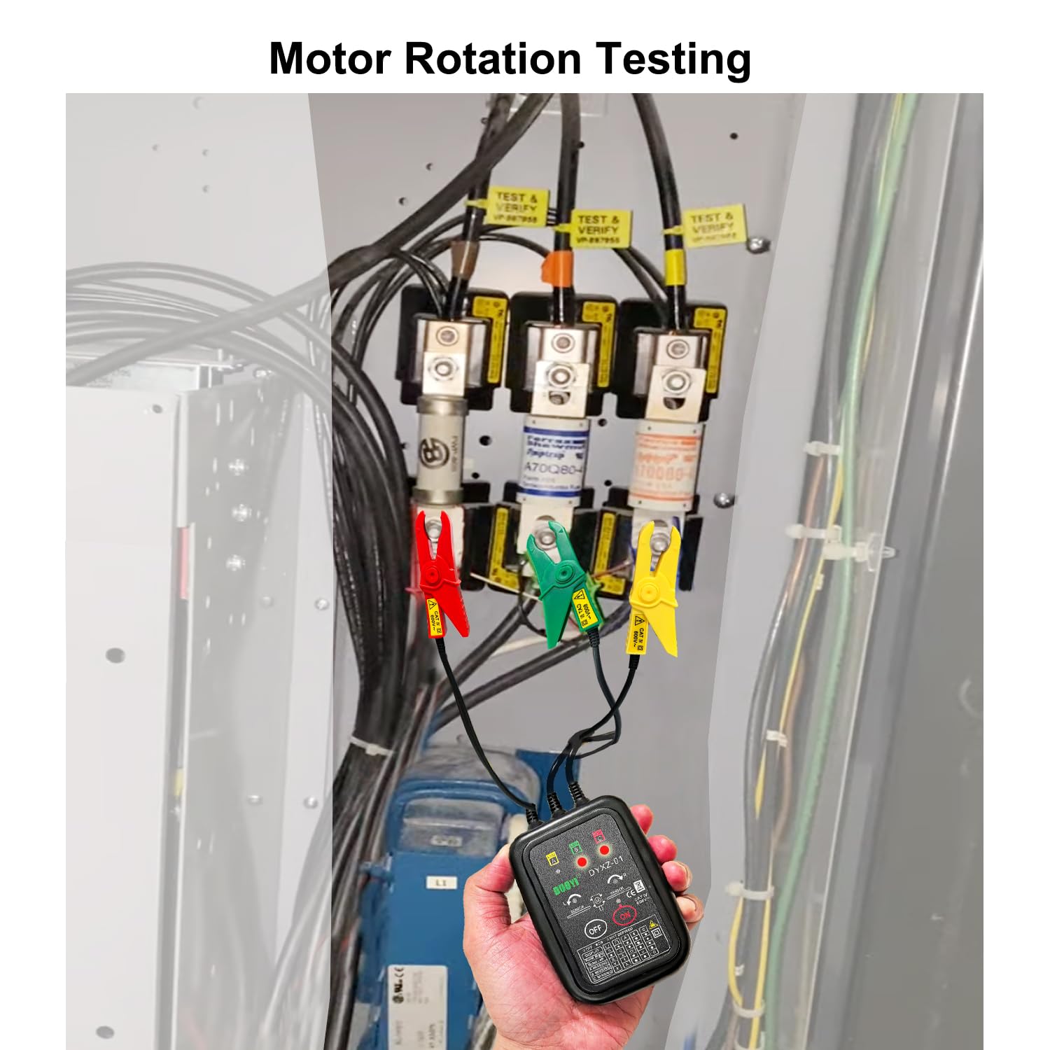 Non-Contact 3 Phase Rotation Meter | Motor Rotation Tester for AC 70V-600V | Phase Sequence, Live Wire & Circuit Break Detector | Auto Power-Off, 20" Clamps | Professional Electrician Tool Kit