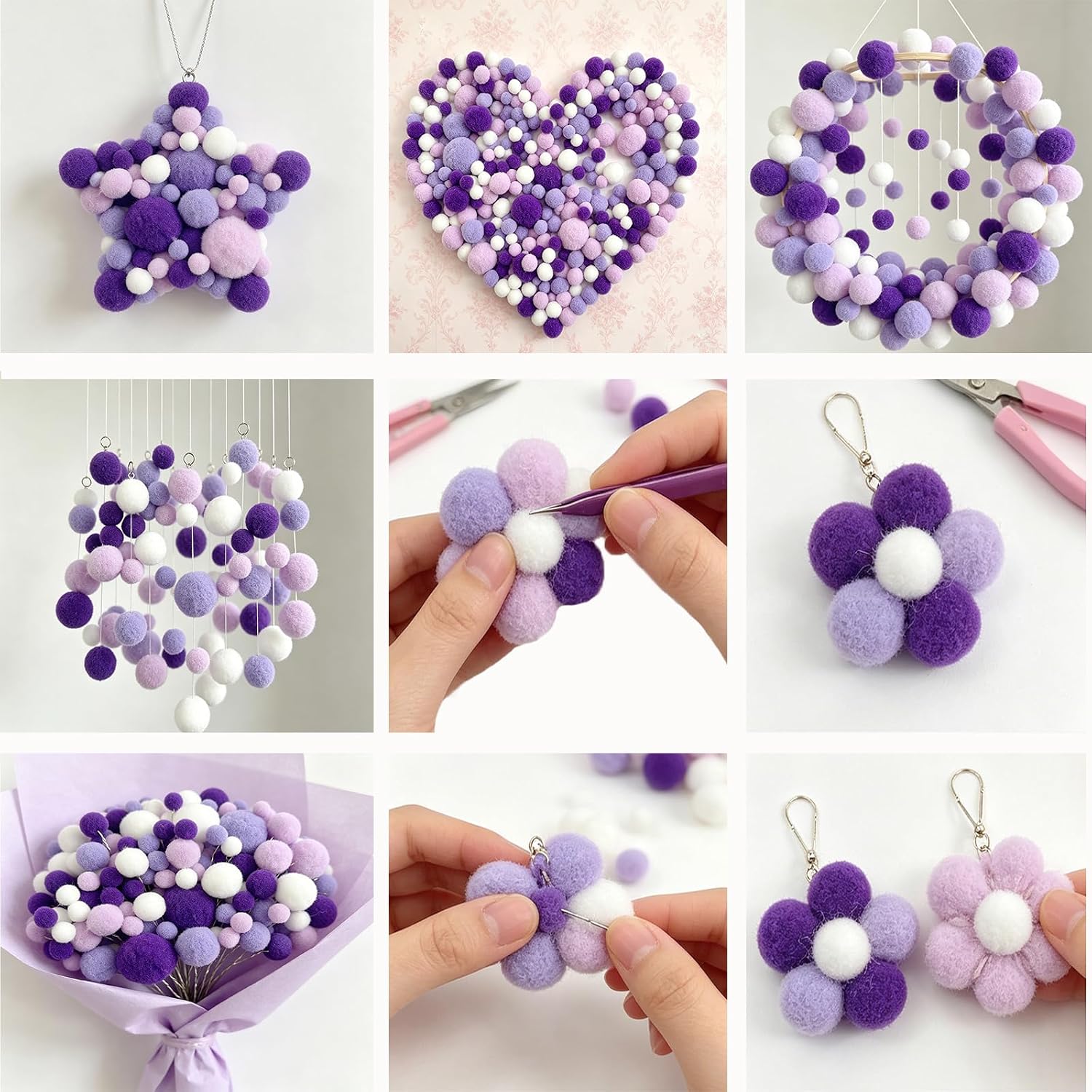 Dabshuyikk 1000 Pieces Pom Poms Dark Purple Pink White Fuzzy Craft Pompoms Balls for DIY Art Crafts Decoration