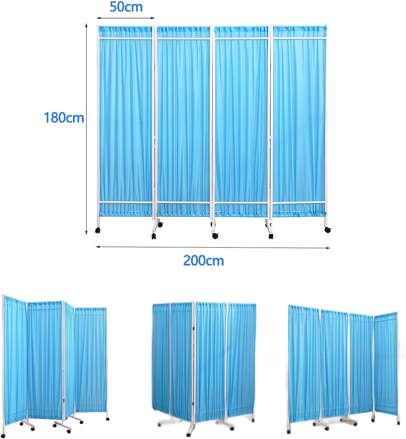 4 Panel Foldable Medical Privacy Screen - Medical Privacy Screen, Stainless Steel Medical Screen, On Wheels Curtain for Hospital Clinics Emergency Room, Ward, ICU Monitoring Room Divider