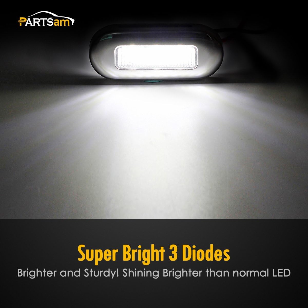 Partsam 4pcs 3" LED Oblong Stainless Courtesy Light Accent Yacht Marine Boat Clear/White, Submersible LED Boat/Caravan Light, Walkways Step storage Led Interior Exterior courtesy Lights lighting : Sports & Outdoors