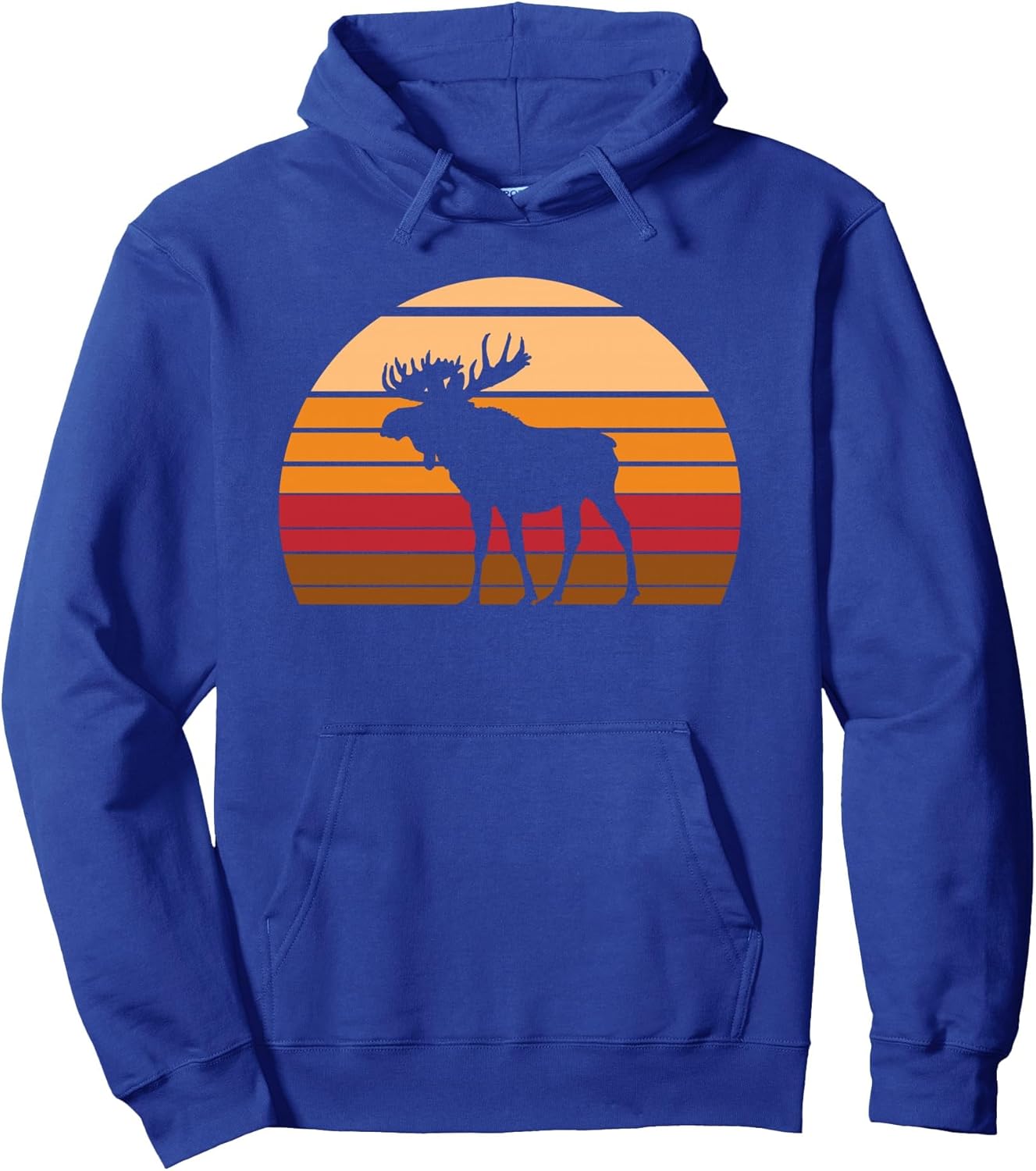 Retro Moose Hoodie, Vintage Sunset Animal Apparel Pullover Hoodie