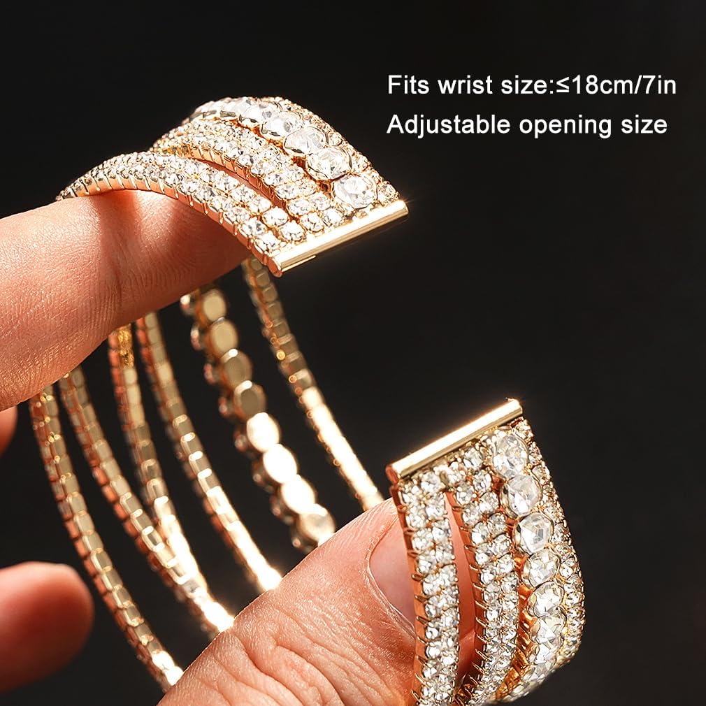 Suyi Rhinestone Bracelet Multilayer Gold Cuff Bracelet for Women Crystal Braidal Bracelets - Image 6