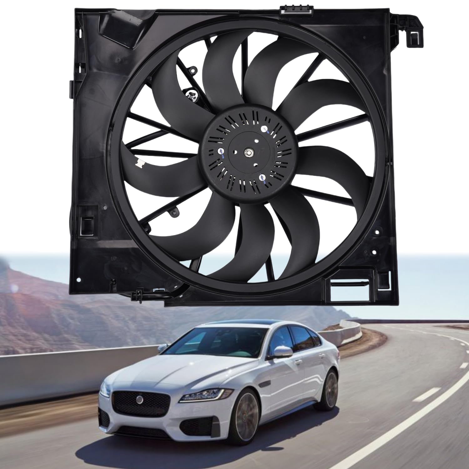 C2D38737 Engine Radiator Cooling Fan Replacement for Jaguar XF 2010-2015, XJ 2010-2019, XJR 2014-2017, XJR575 2018, XKR 2010-2015 OE# C2D24144 16026027 C2P17120