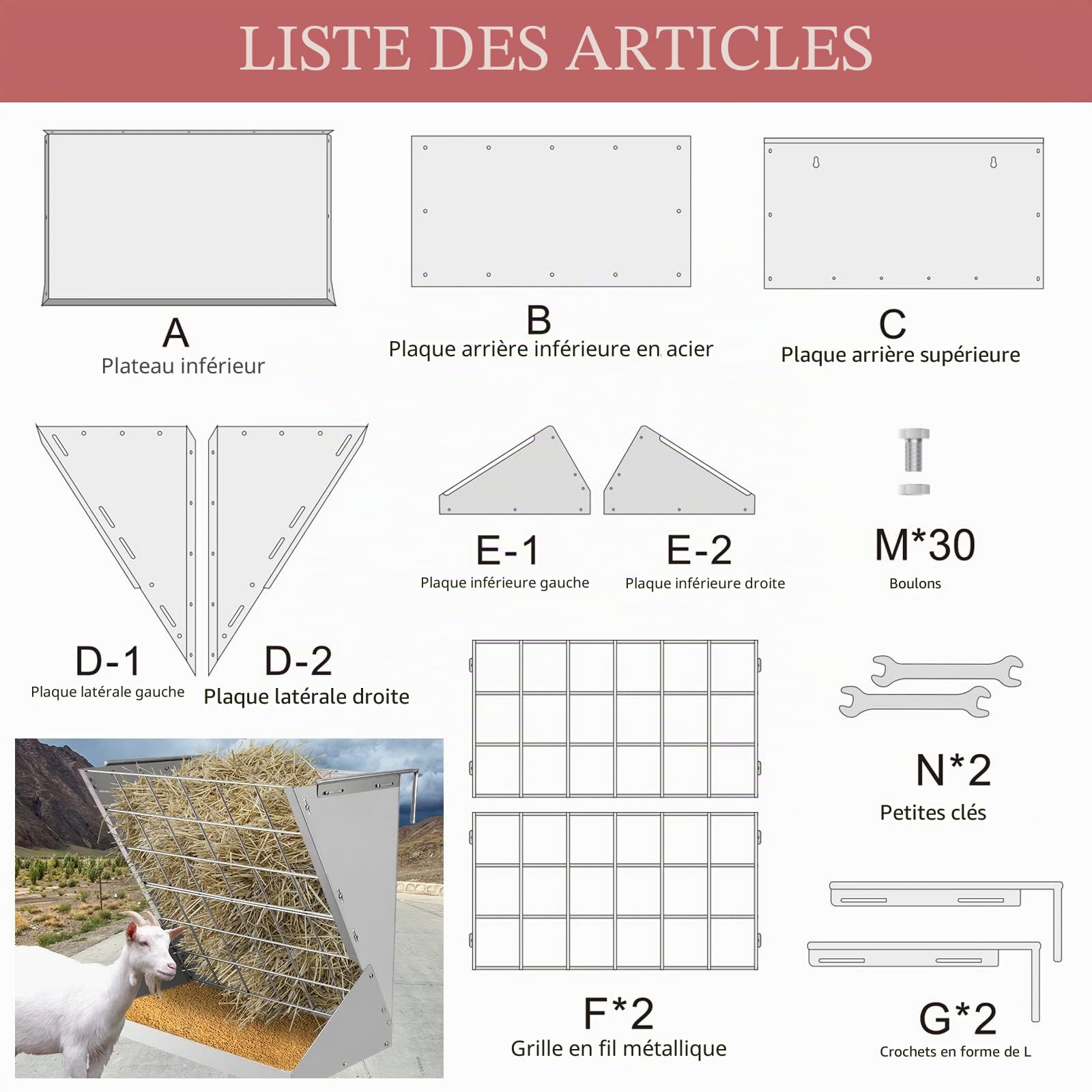 2 en 1 Mangeoire à Foin Murale Alimentateur de Foin et de céréales en Acier galvanisé Suspendu Corral Foin pour chèvres Moutons Chevaux Alimentateur