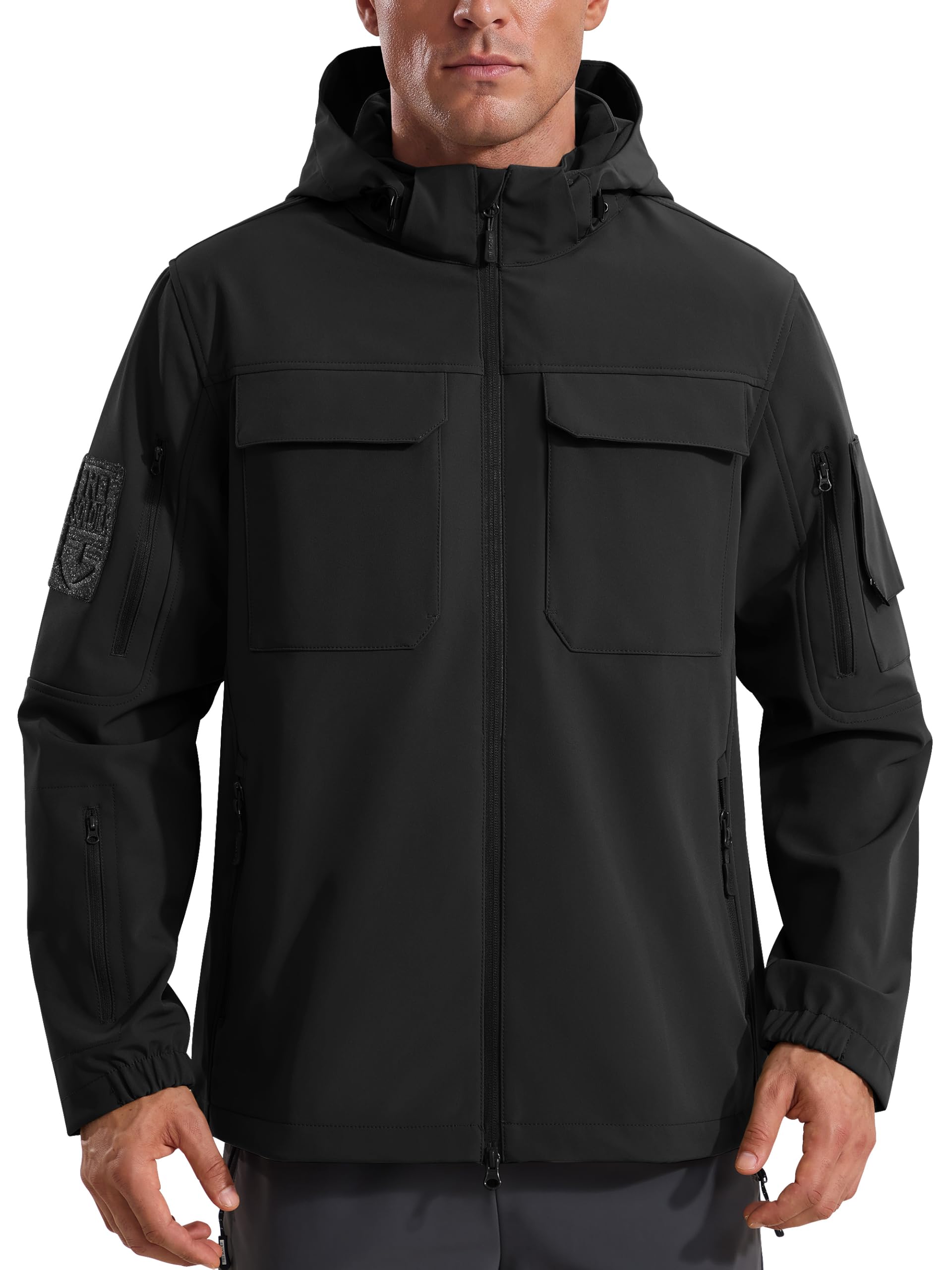 FREE SOLDIER Men's Waterproof Softshell Jacket Fleece Lined Outdoor Jacket Tactical Military Hoodie Windbreaker