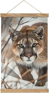 Wildlife Mountains Lion in Snowy Canvas Wall Art Hanging Poster Hanger Frame for Bedroom Living Room