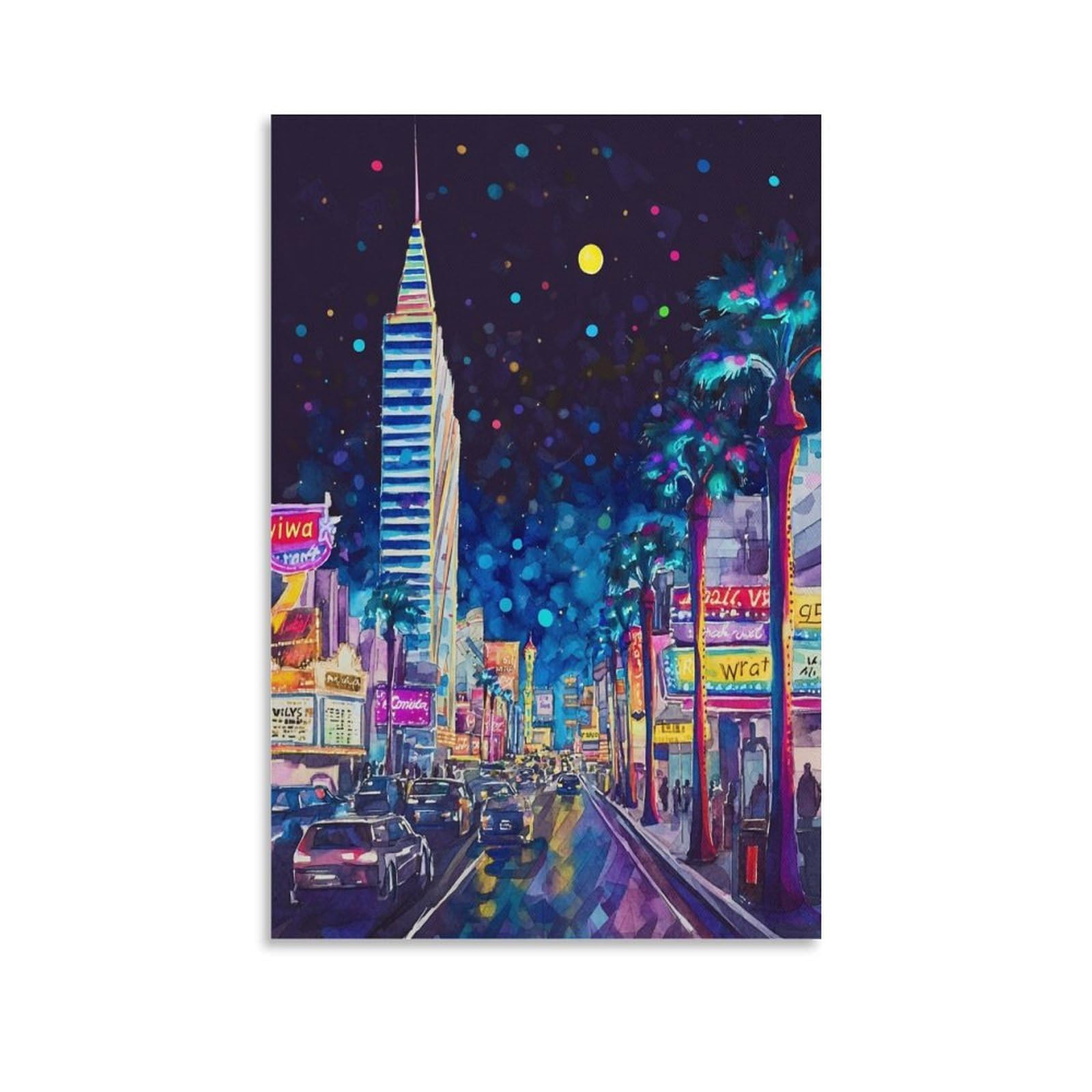 ZBBGGOZ Las Vegas Poster 20x30inch(50x75cm) Vintage Watercolor Canvas Art