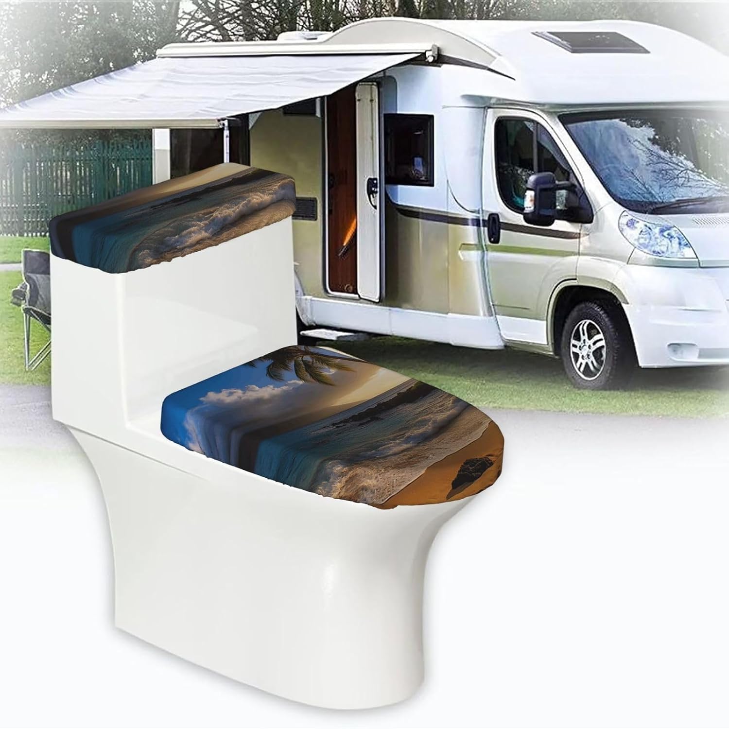 Hawaii Beach Toilet Tank Cover And Toilet Lid Cover Set Stretch Bathroom Toilet Lid Seat Cover