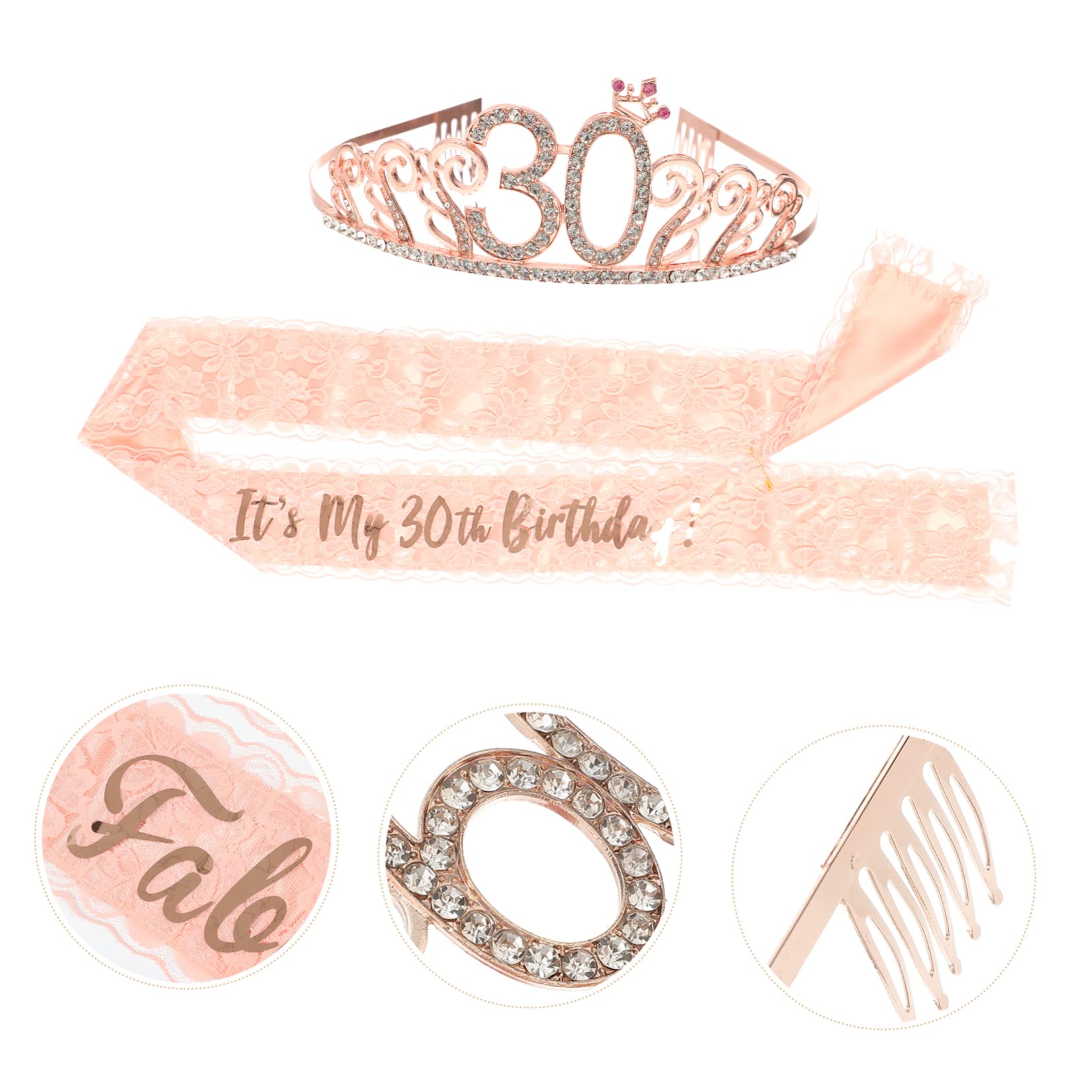 Beavorty 5ensembles Sash Et Diadème Élégant Pour Anniversaire Couronne Et Écharpe Pour Femmes Accessoires De Fête Doré Pour Célébrer Les Ans