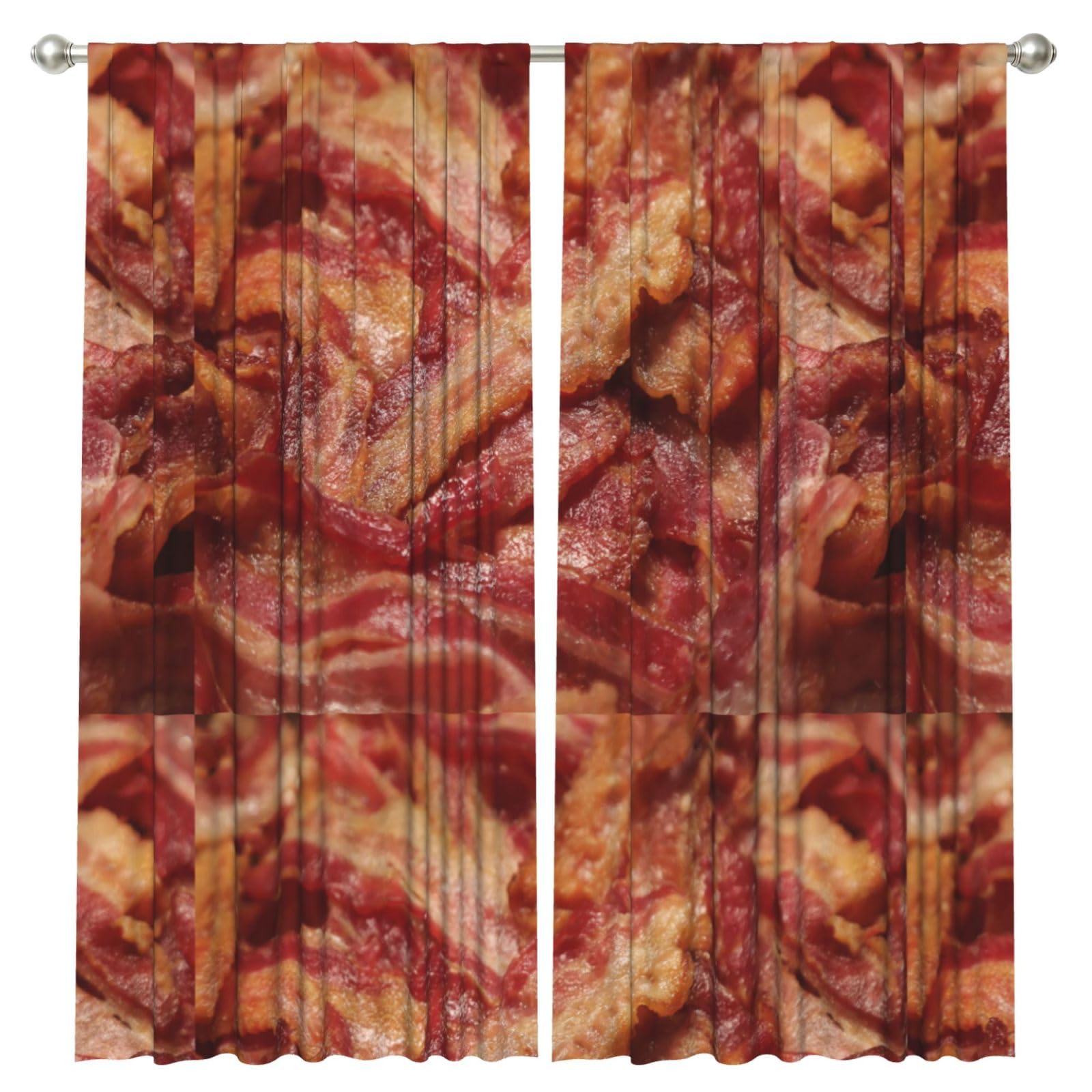 InOmak Delicious Bacon Background, 2 Panels Window Curtains 52 x 84 Inch Blackout Curtains for Living Room Bedroom