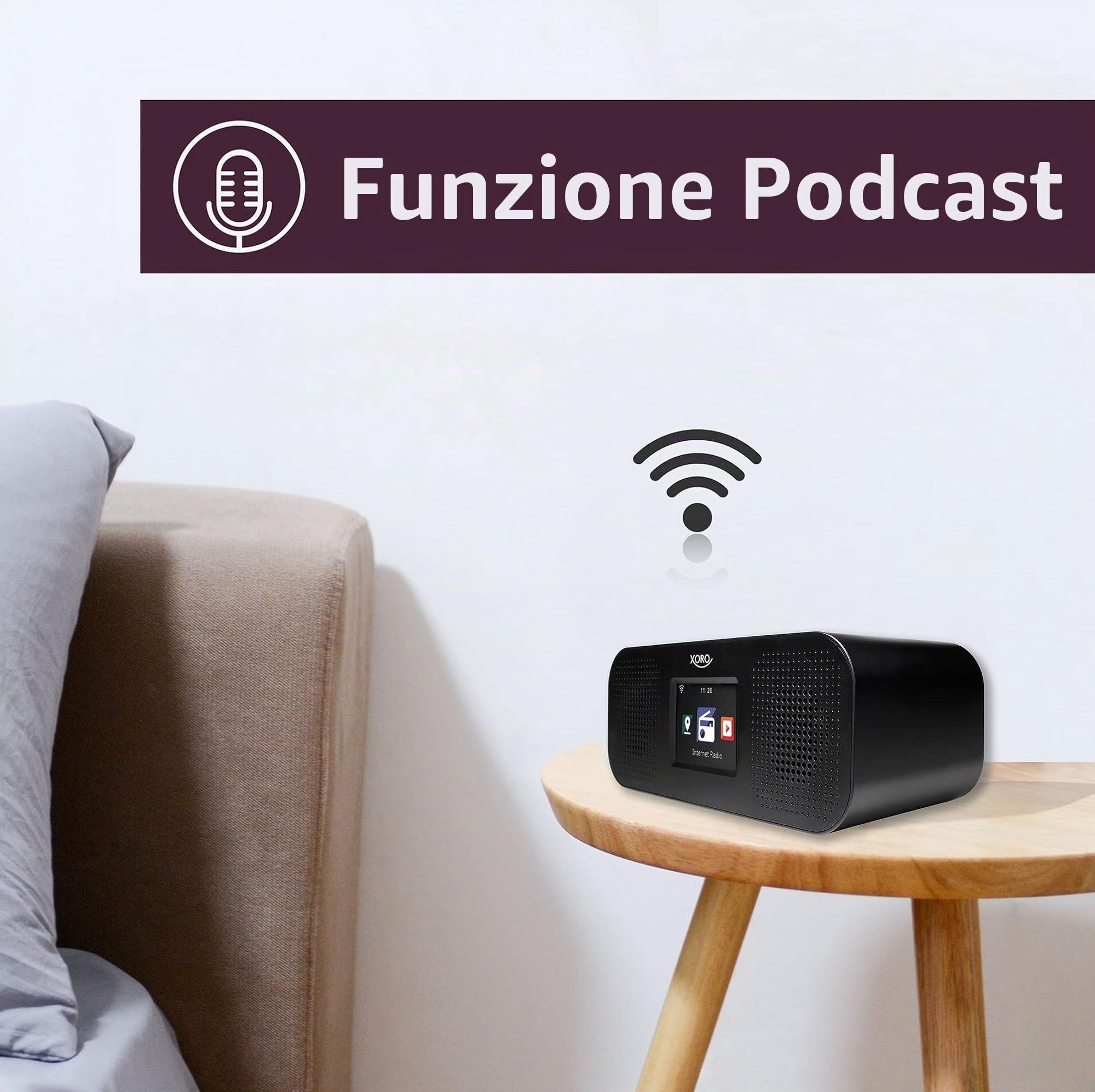 Radio Internet Wi-Fi digitale Xoro HMT 425 Basic con display a colori da 2,8", podcast, lettore multimediale USB, simulazione trasmettitore FM/DAB+, sveglia