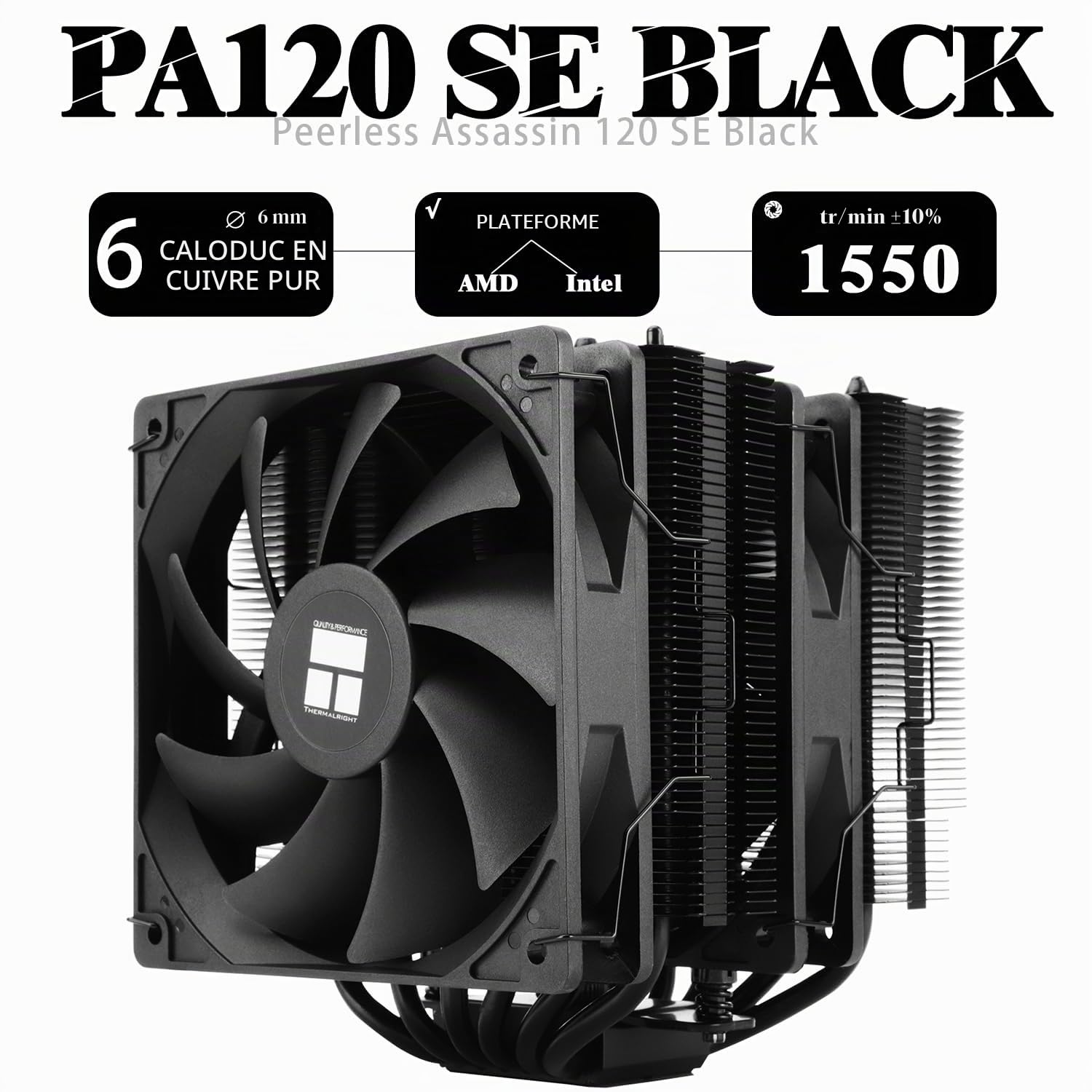 TR-Thermalright Peerless Assassin 120 SE Black CPU Luftkühler, Dual Tower und Lüfter mit 6 Heatpipes,2xTL-C12C PWM Lüfter mit 1550tr/min,für AM5/AM4,Intel LGA1851/1700/115x/1200,Schwarz PC-Kühlung