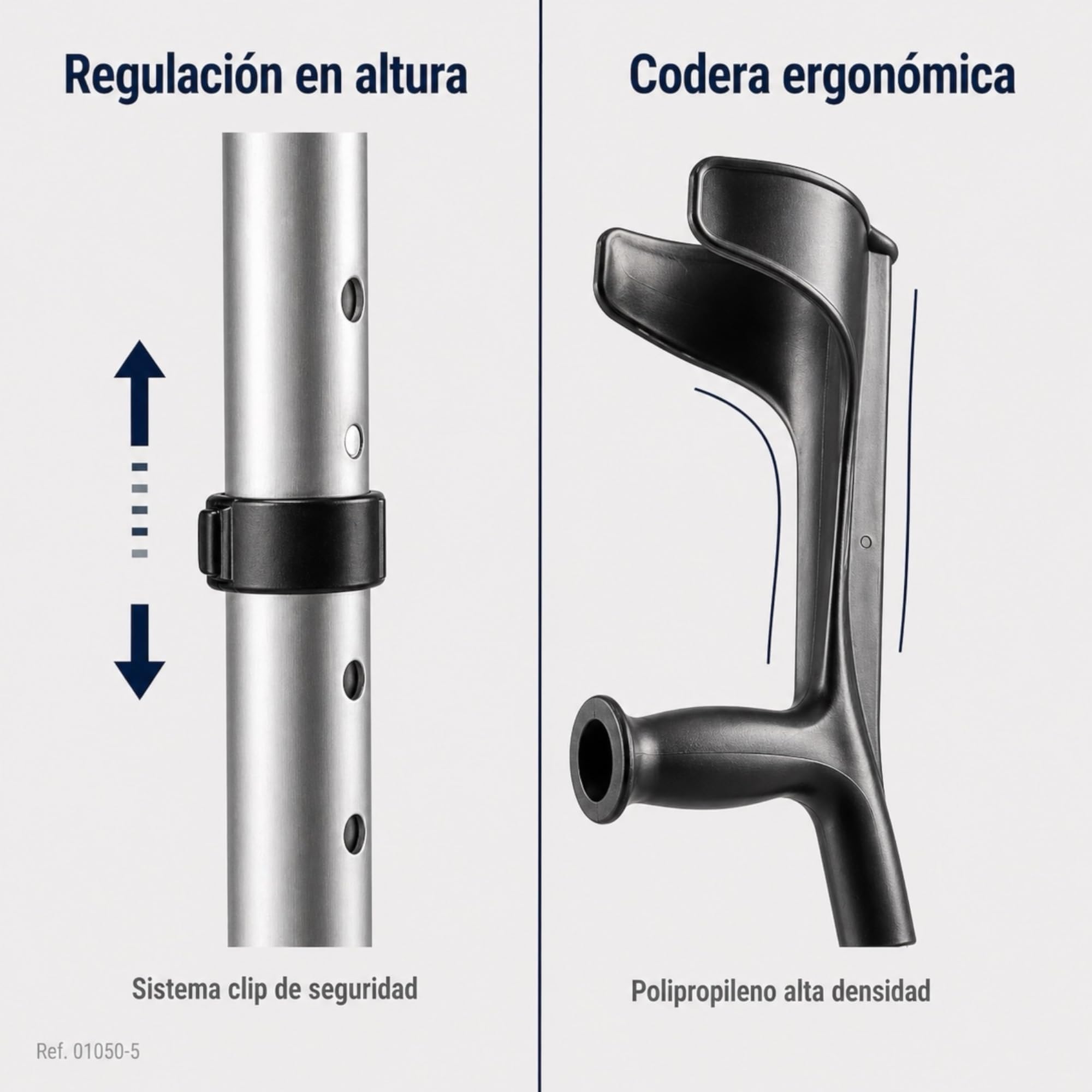 Par de Muletas Ortopédicas con Doble Regulación de Altura. Muletas Adulto Regulables de Aluminio. Muletas Ortopédicas con Contera Antideslizante. (Negro)