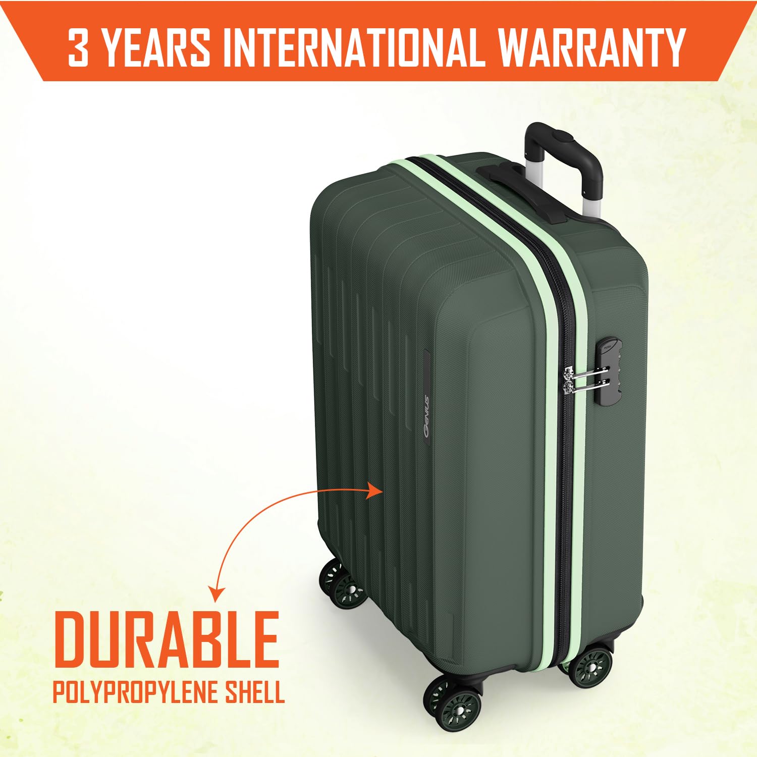 Safari Genius Alley 55cm Cabin Trolley Bag Hard Case Polypropylene, 4 Spinner Wheels, 360° Wheeling Carry on Luggage, Travel Bag, Suitcase, Trolley Bags, Green — Amazon image 2