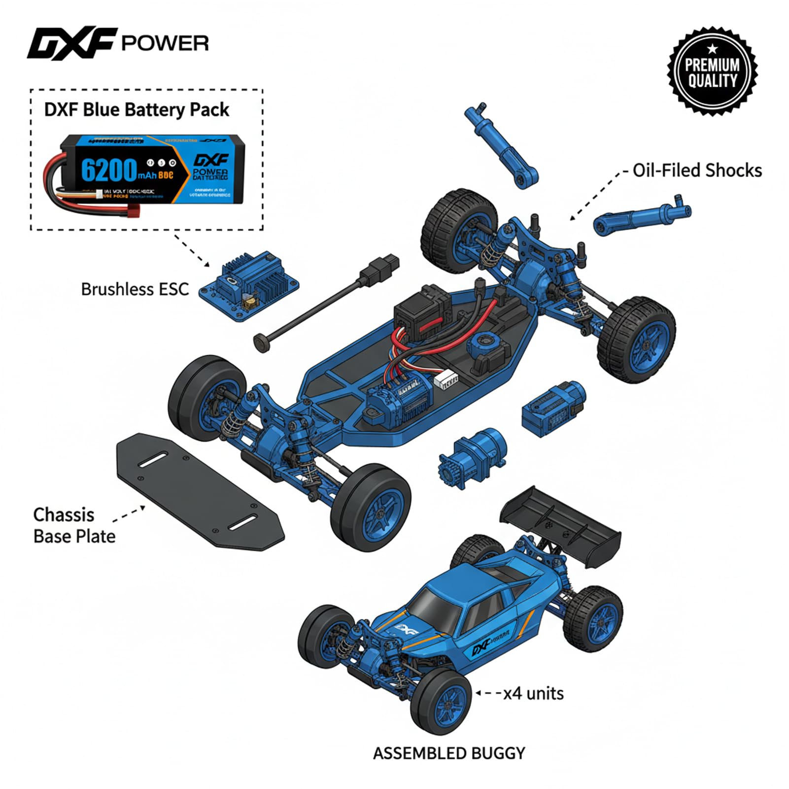 DXF Batería LiPo 3S 11.1V 6200mAh 80C Conector EC5 para Coches RC 1/8 1/10, Paquete Recargable Alta Descarga, Buggy Truggy Monster Truck, Segura Duradera Competición Hobby Radiocontrol Potencia