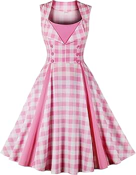 Amazon.com: Notched Lapel Double Breasted Pink Gingham Dress