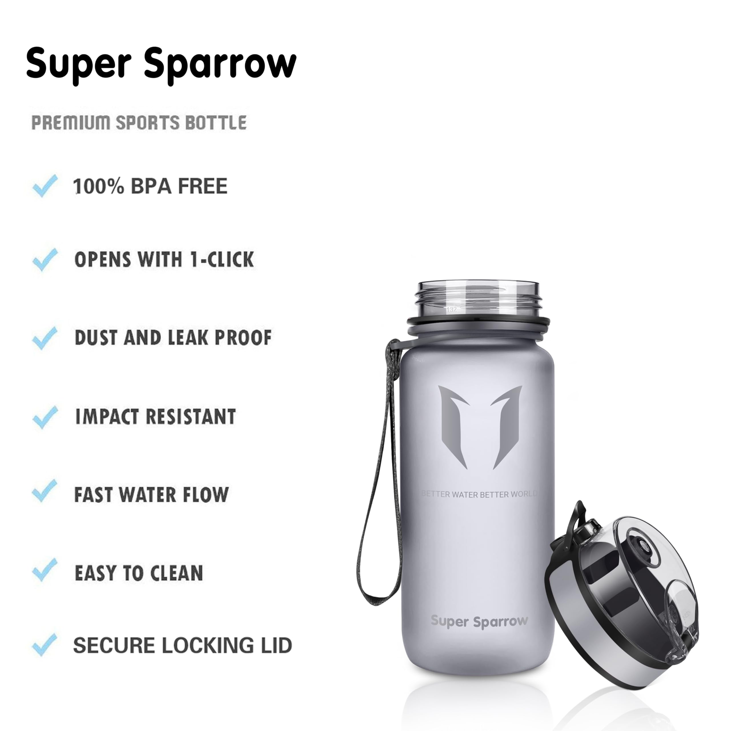 Super Sparrow Borraccia Sportiva & Bottiglia Bambini Senza Perdite - 350ml/500ml/750ml/1L/1.5L - Senza BPA