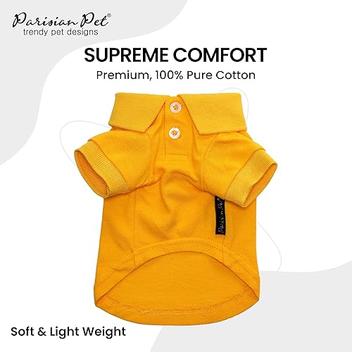 Miniatura 2 de Parisian Pet Polo para perro  Camisa de algodón transpirable en amarillo sólido  Ropa de verano con cuello abotonado para perros grandes, L