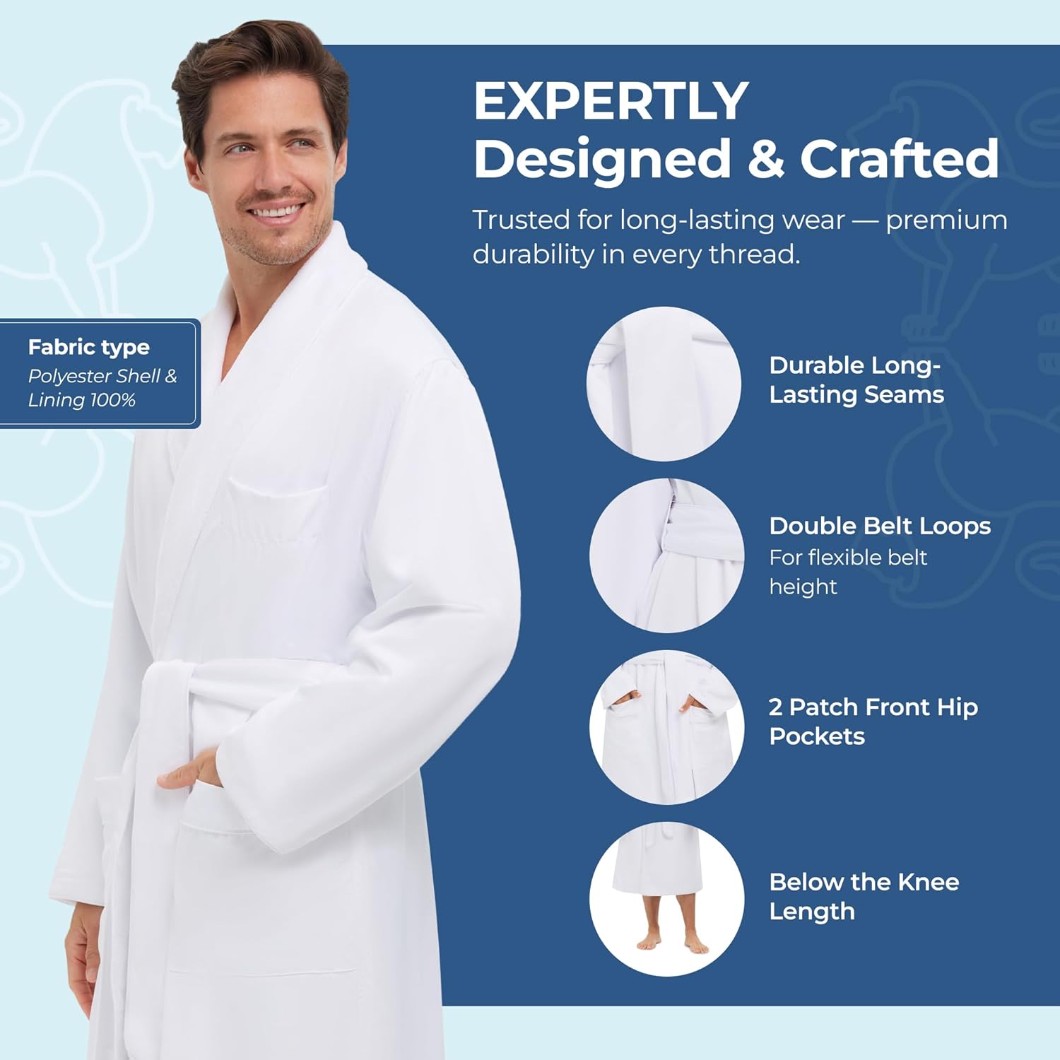 MONARCH Unisex Plush Lined Microfiber Bath Robe - Soft Shell with Polyester Lining, Resort-Grade Hotel & Spa Robe with Pocket - Image 4