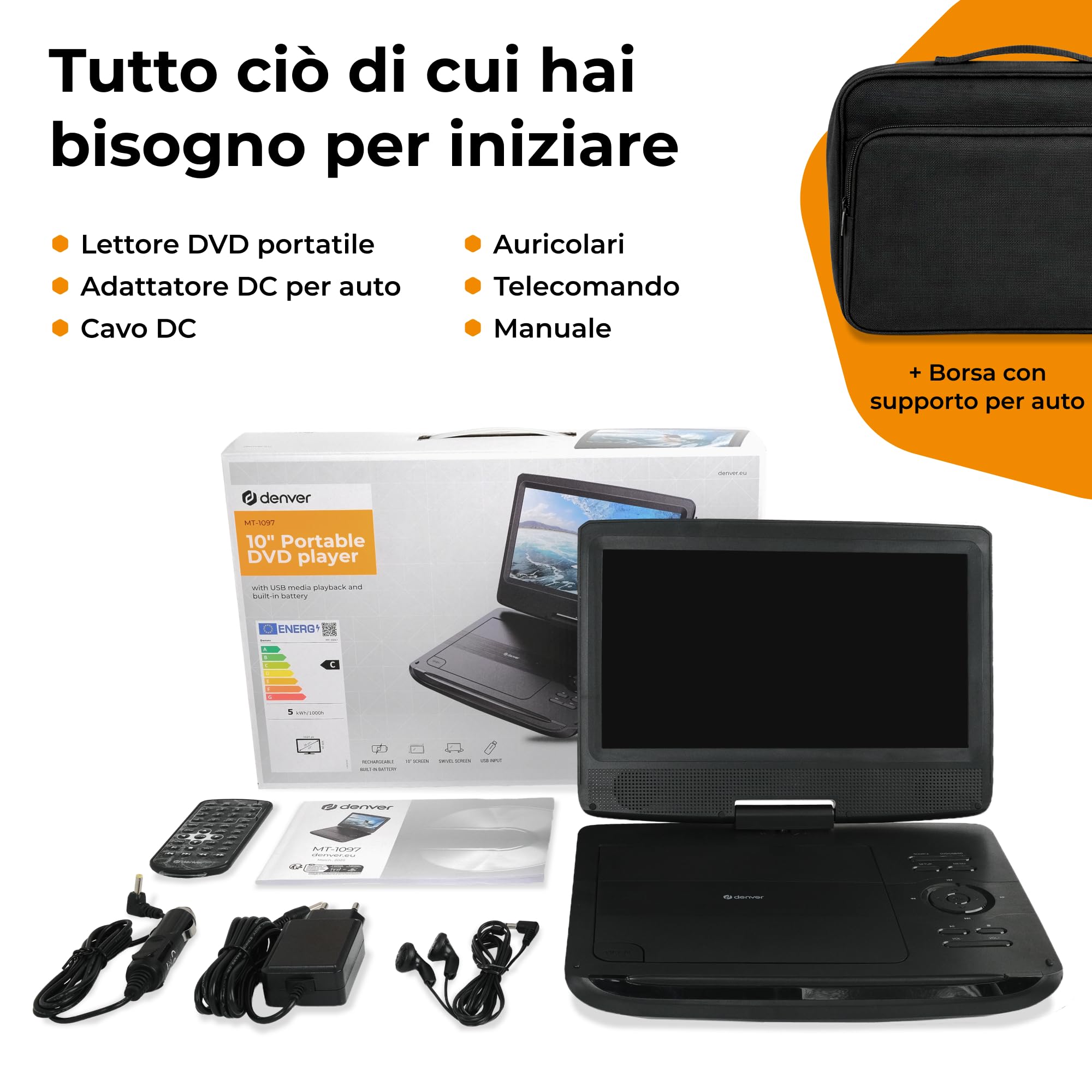 Denver MT-1097 Lettore Dvd Portatile Lettore Dvd Portatile da Tavolo 25,4 cm (10") Nero