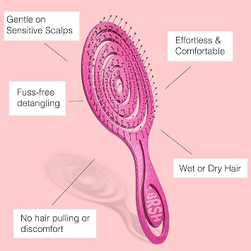 Detangle Hair Brush | Detangling Brush for Thin, Fine, Thick and Normal Hair | Detangler Hair Brush for Women, Men & Kids - Eco Friendly, Flexible, Vegan, Straw Brush - Wet and Dry Hair - Pink - BRSH