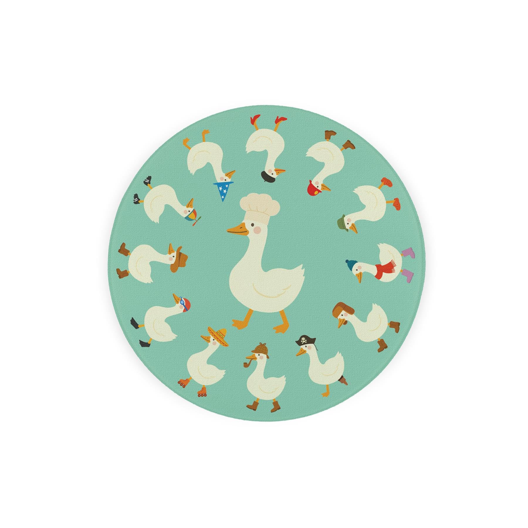 Silly Goose Round Glass Trivet - Geese in Fancy Dress Novelty Kitchen Gift - Small Textured Chopping/Cutting Board Worktop Protector with Non-Slip Feet 20cm x 20cm (8" x 8")