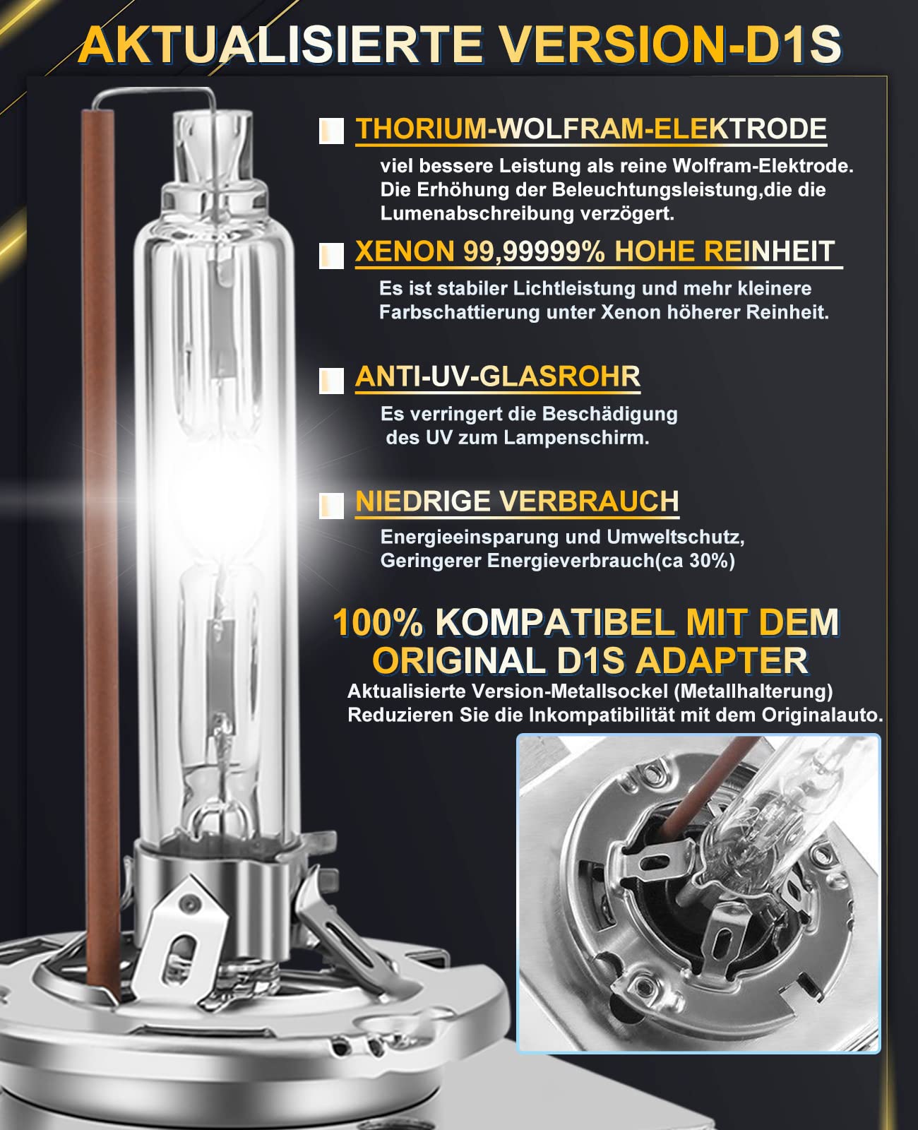 XELORD D1S Xenon Lampadine 35W HID Per Auto Fari,6000K Luce Bianco Brillante (2 Lampadina)