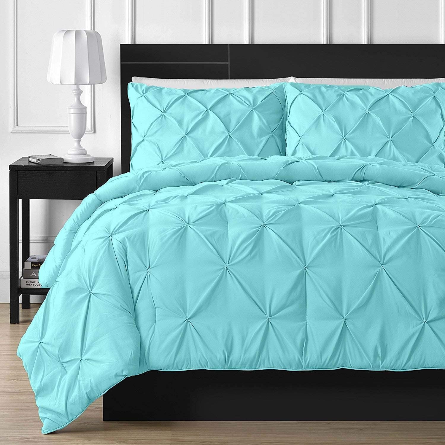 Crown Collection Aqua Pinch Pleated Oversized King Duvet Cover Set