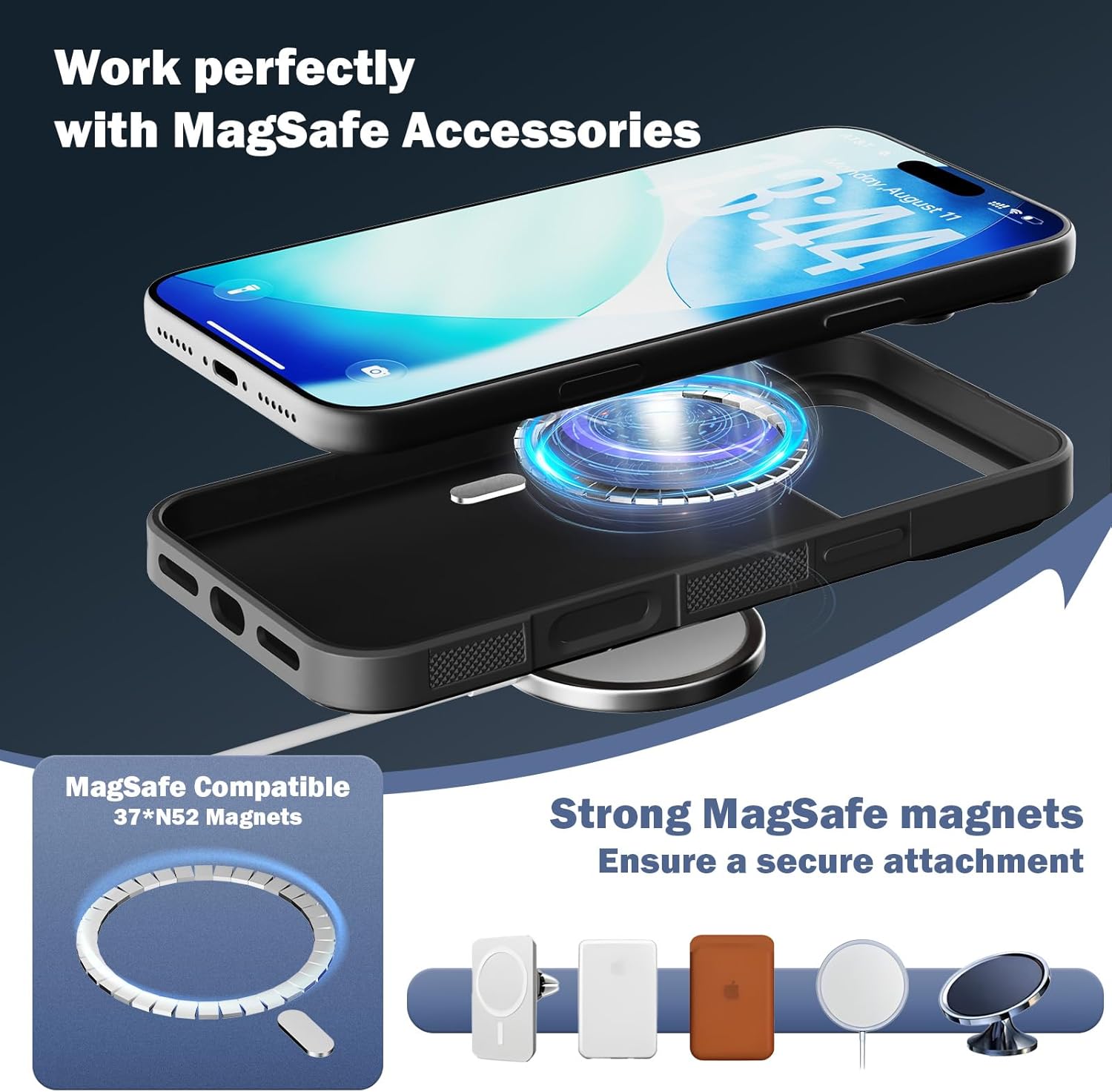 molzar Grip Series for iPhone 17 Pro Max Case with Real Forged Carbon Fiber, Grippy Edges Design, Built-in Magnets, Compatible with MagSafe Chargers and Accessories, Glossy Black