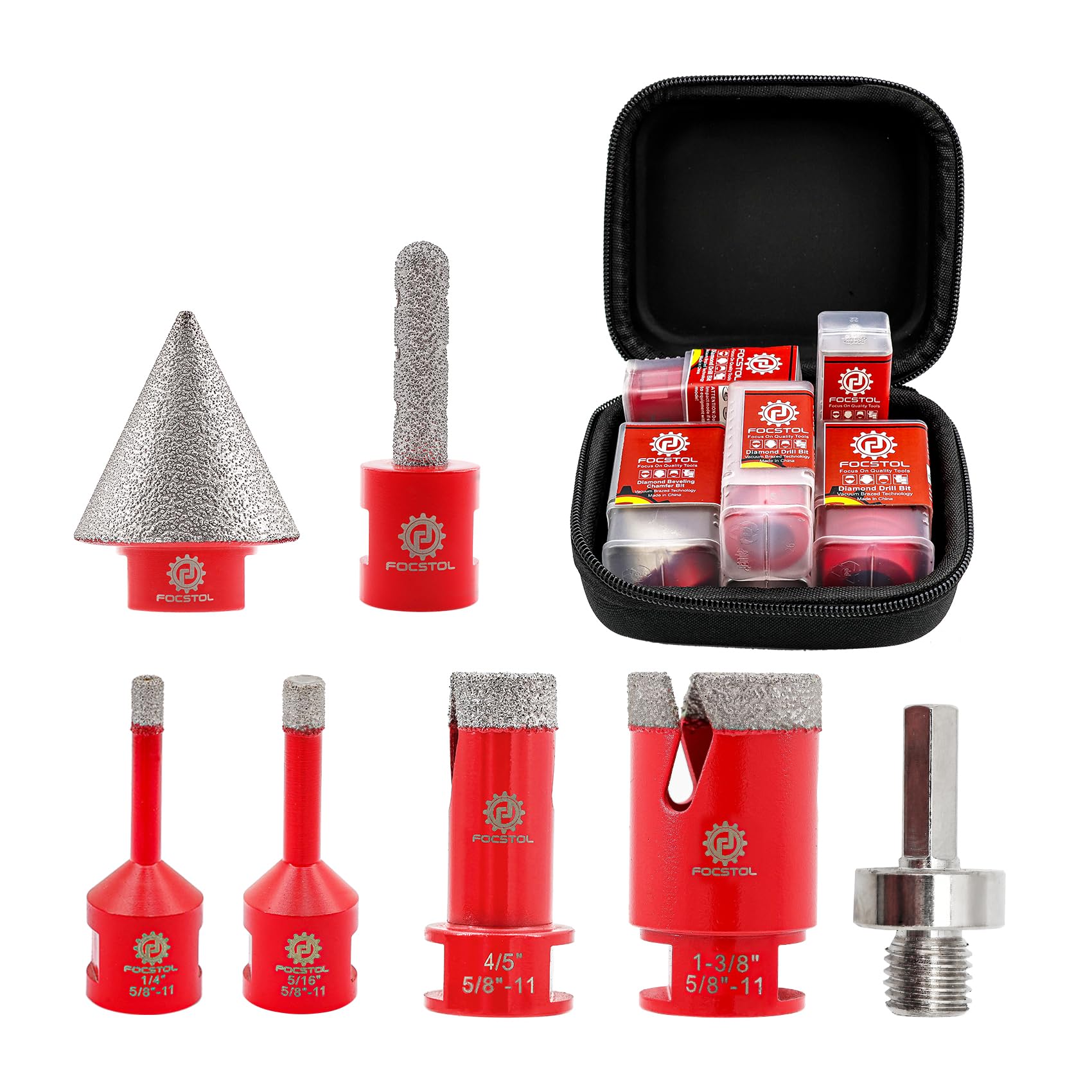 FOCSTOL Diamond Core Drill Bit Set - 7pcs (6/8/20/35mm+10mm Finger Milling Bit+35mm Beveling Chamfer Bit+HEX) Diamond Hole Saw Kit for Porcelain