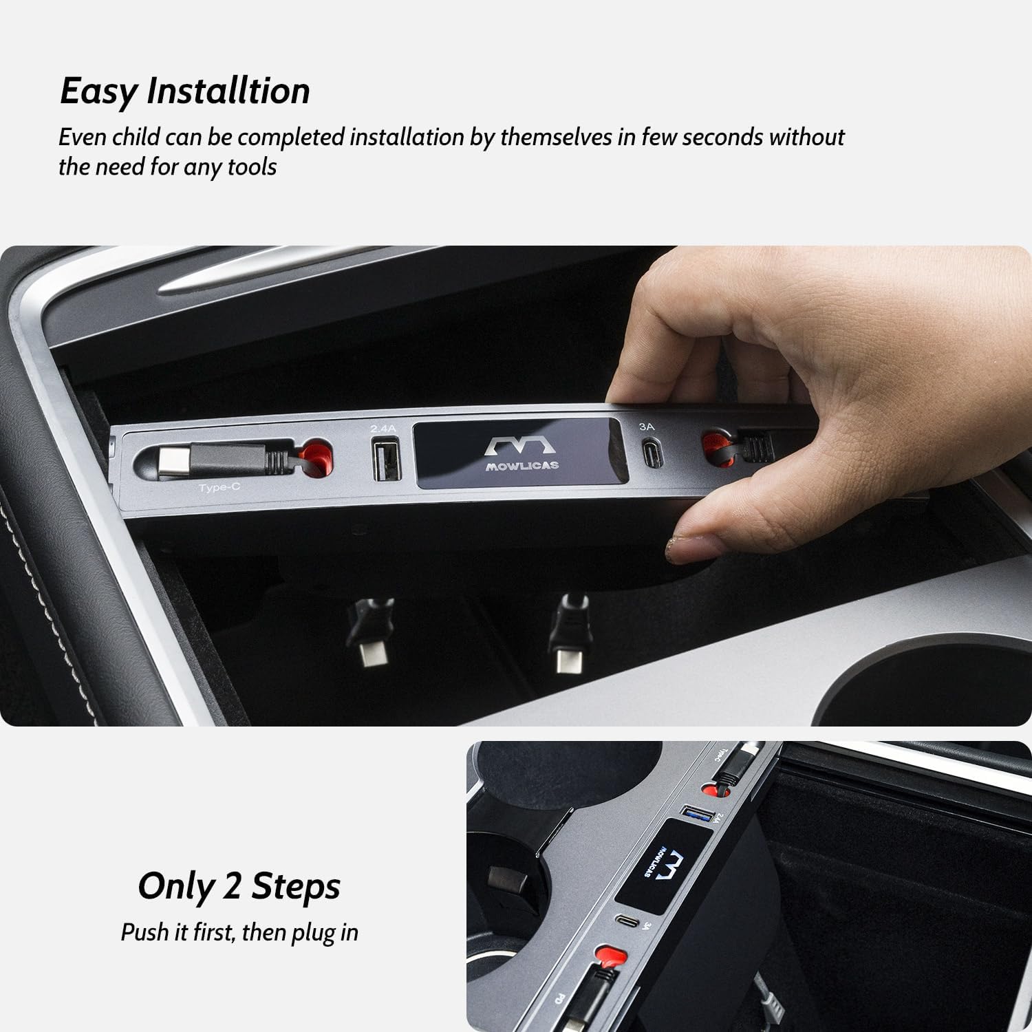 2 USB C Charging Hub for Tesla (White), Retractable 27W Fast Charger for iPhone 15 is Necessary Tesla Tesla Model 3/Y Accessories (2024-2021) but not Highland or Juniper Compatible