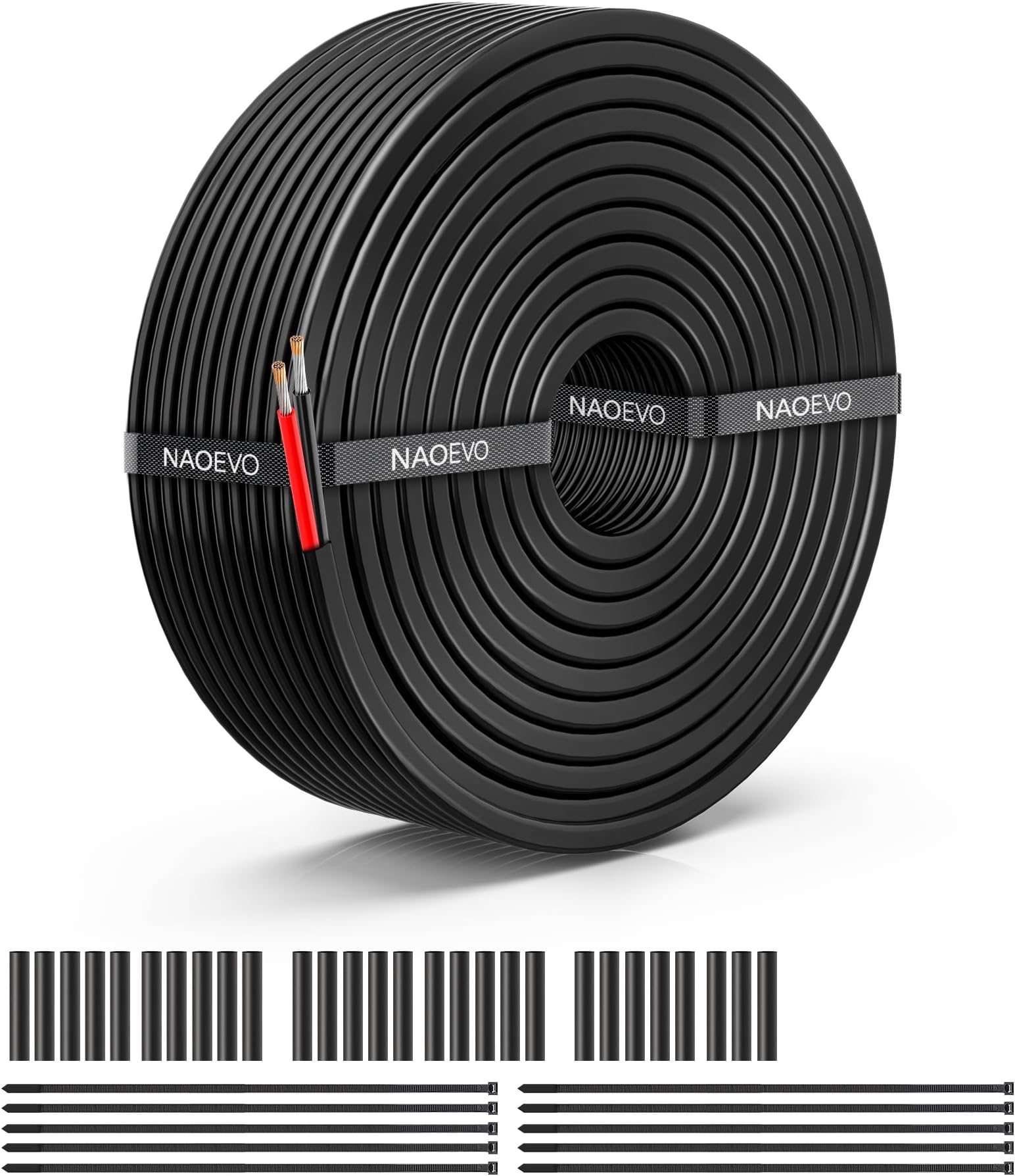 NAOEVO 12 Gauge Wire 2 Conductor Electrical Wire, 12 AWG Stranded PVC Cord, 12V Low Voltage/Tinned Copper/Flexible Cable for Automotive Wiring, Lamp Cord, Marine Cable (30FT)