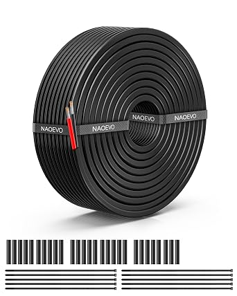 NAOEVO 12 Gauge Wire 2 Conductor Tinned Copper Electrical Wire, 50FT | PVC Insulated, 12V Low Voltage, High Conductivity, Flexible 12 AWG Wire for Automotive, Marine, Speaker, Trailer, Lamp