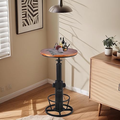 Miniatura 8 de BOKKOLIK Mesa de bistró vintage de altura ajustable de 38.6 a 44.4 pulgadas, mesa de bar industrial para cocina, comedor, cafetería, pub, oficina,