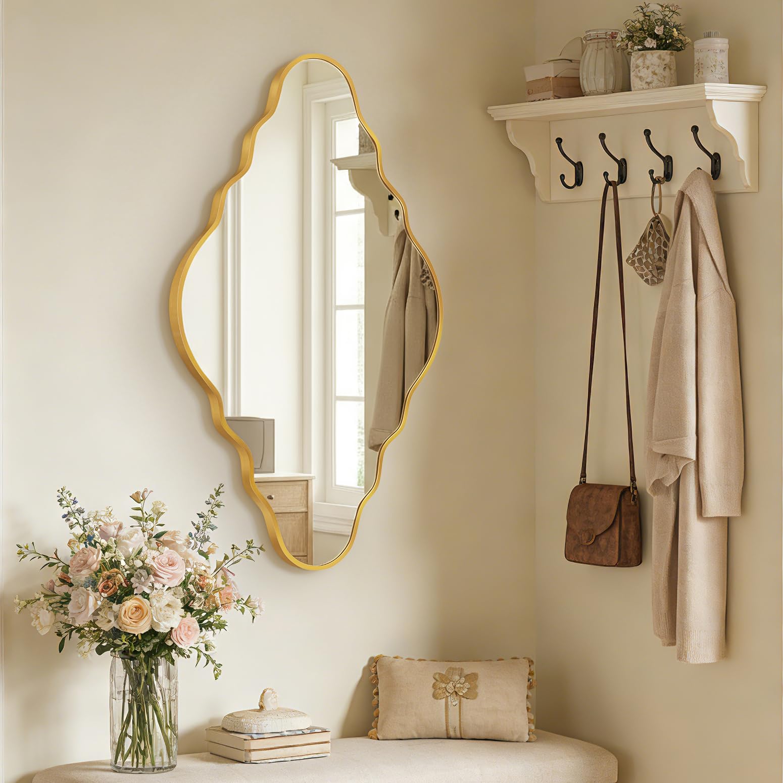 Espejo de Pared Diamante con Marco de Aluminio Cepillado & Cristal de Seguridad Templado para Baño, Entrada & Salón