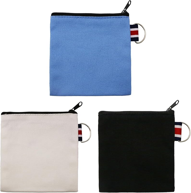 Necessaire de lona com zíper JREEPEE, preta, branca e azul, pacote com 3