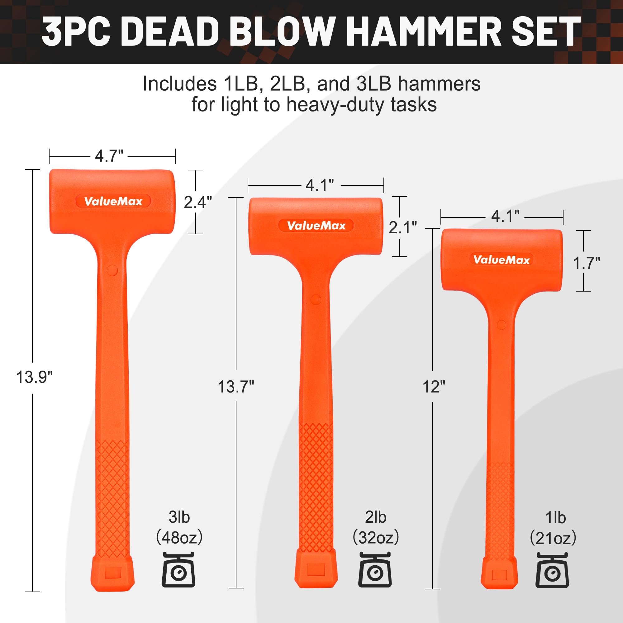 ValueMax Dead Blow Hammer Set - 3 Sizes -2