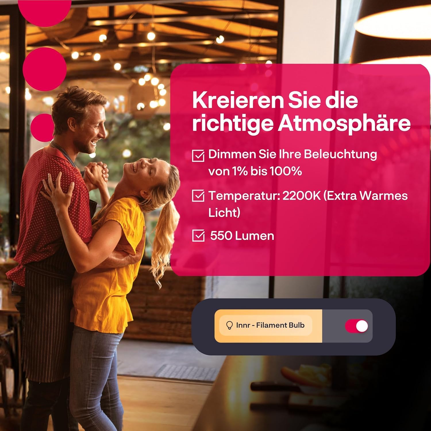 innr Zigbee E27 Smart Lampe, funktioniert mit Alexa und Hue* (Bridge erforderlich), LED Filament Glühbirne, Warmweiß, Dimmbar, Smart Home, 550lm, 4 Stück