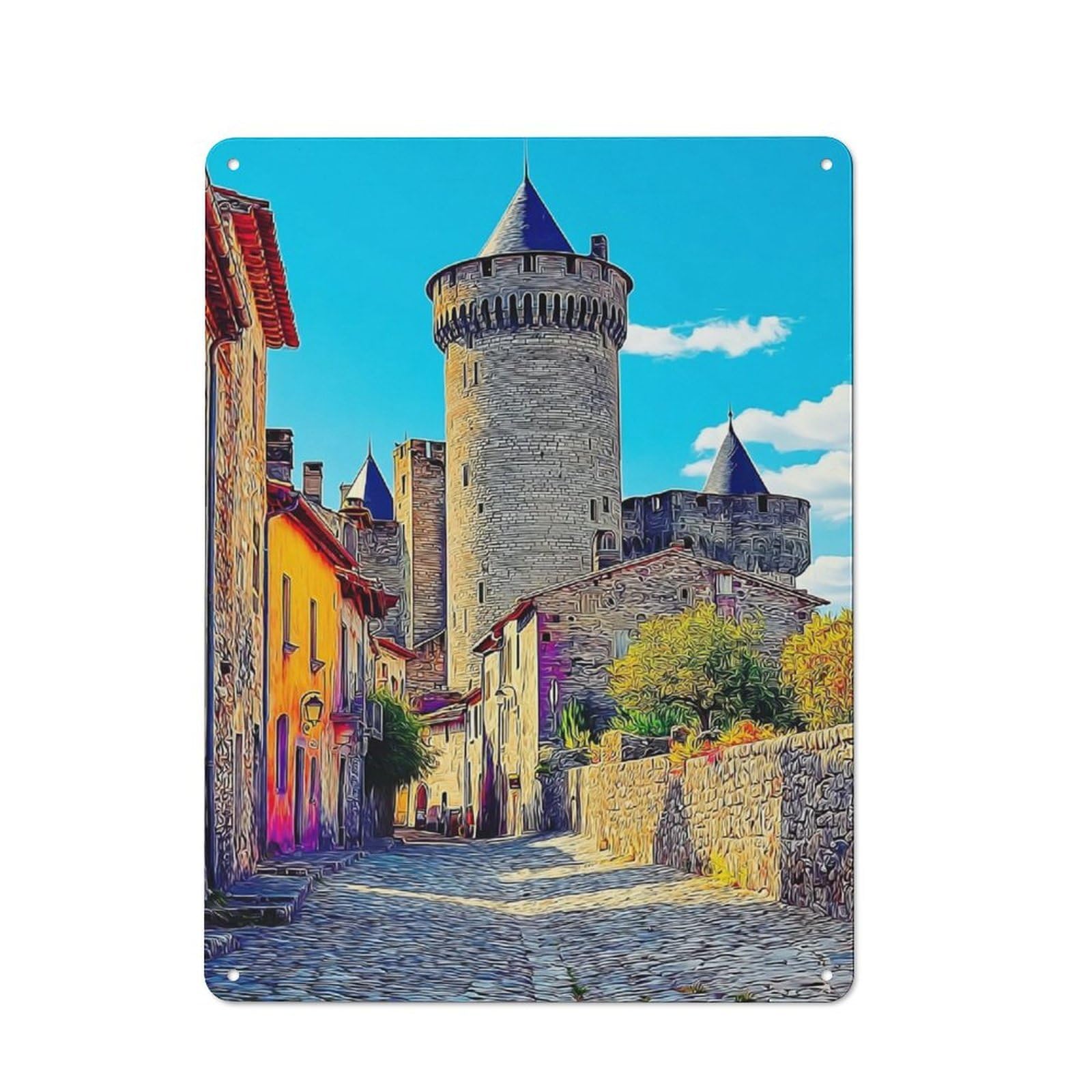 Junmoney Medieval Castle In France Vintage Metal Plaque 40X30cm For Living Room Or Hallway, A Christmas Gift For People Styling Living Room And Hallway