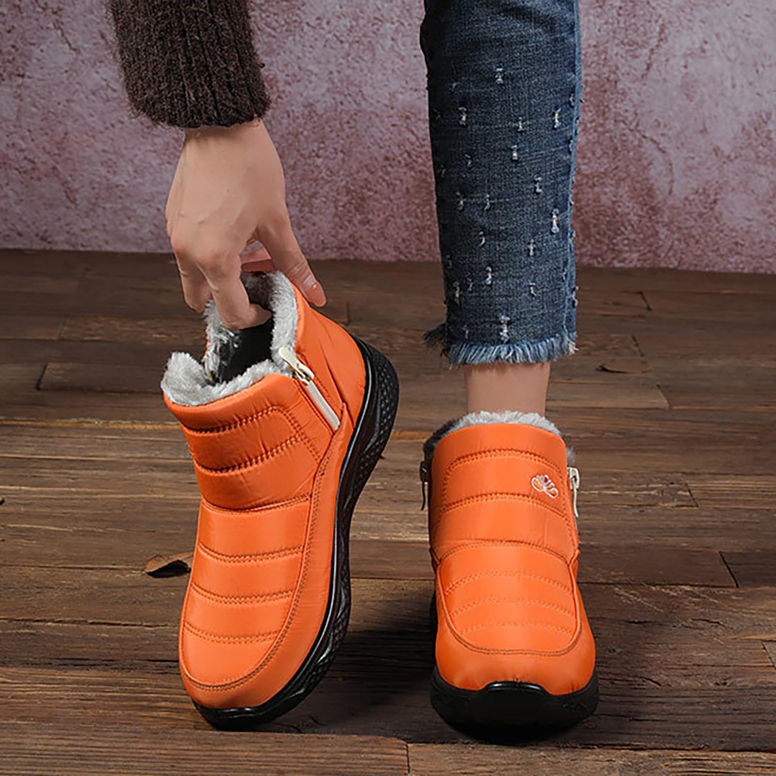 Générique Botte Fourrée Femme Imperméables Fourrées Chaude Bottines Confortable Antidérapantes Mi-Mollet Chaussures Chaude Résistant À L’humidité Fermeture Éclair Bottes Pour Trajets Quotidien