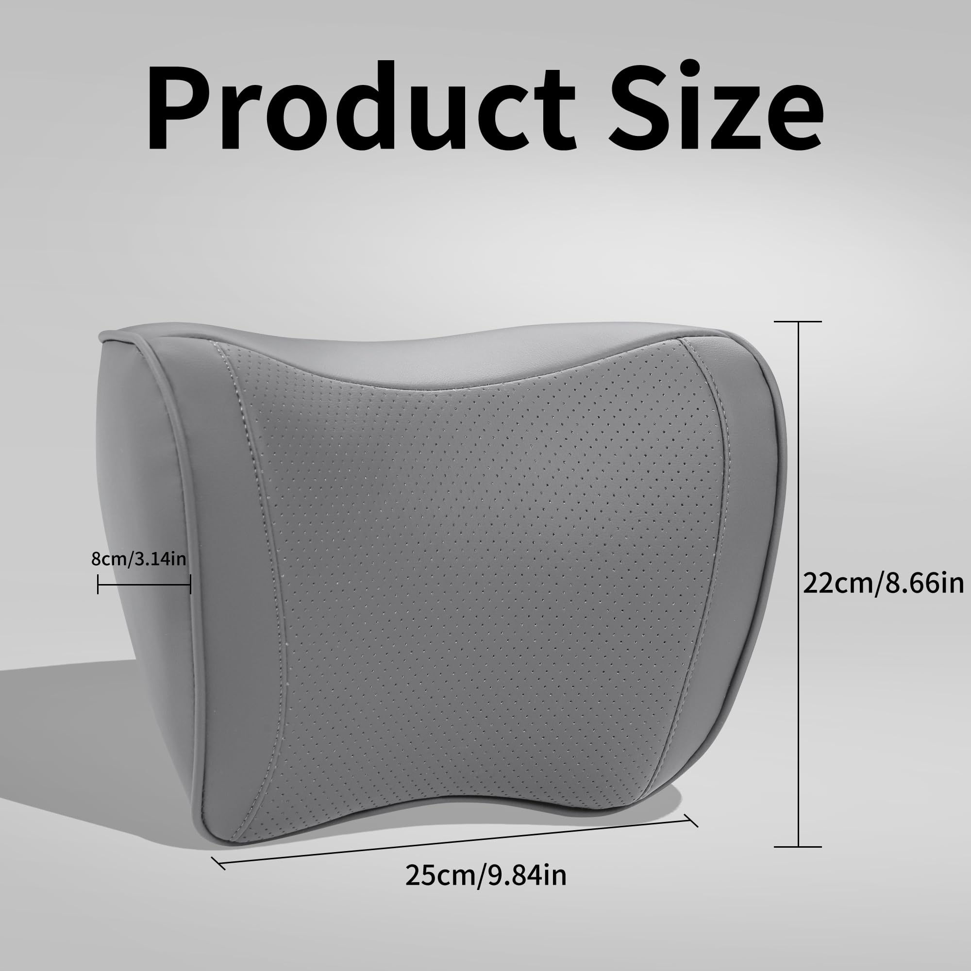 Cuscino Poggiatesta Auto Memory Foam in Pelle, Ergonomico Pillow Ortopedico per Collo per Cervicale, Supporto Testa Seggiolino Auto per Guida, Viaggi, Casa e Ufficio, Grigio, 1 Pezzo