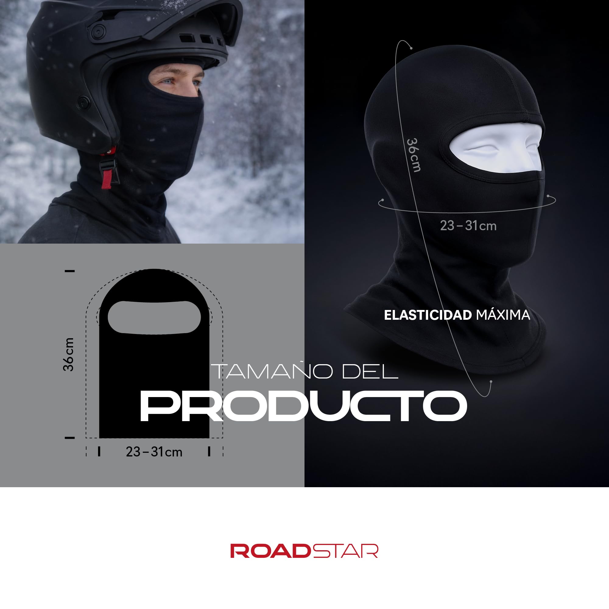 ROAD-STAR Pasamontañas 100% algodón – Talla única – Tipo S001, Single Eye, Negro