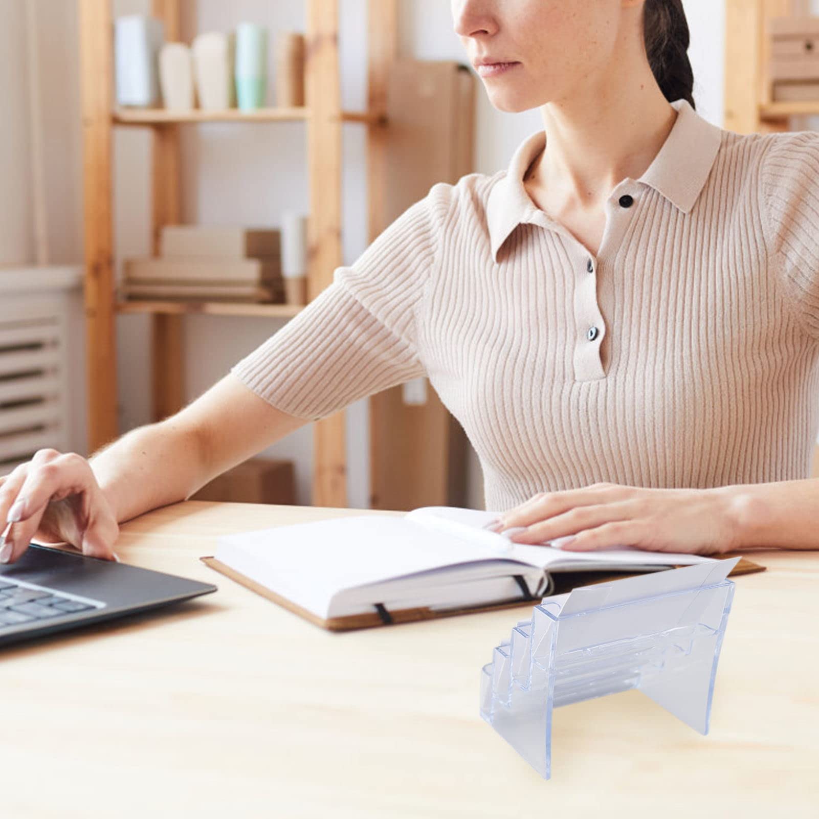 2 Piezas soporte tarjetas visita, Soportes para Tarjetas, Titulares de Tarjetas de Negocios Tarjetero de Acrílico Transparente, 4 Compartimentos