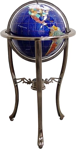 Miniatura 1 de Unique Art Since 1996 Marca Bahama Blue Pearl Swirl Globo del mundo de 37 pulgadas de alto, con trípode plateado y 50 piedras estatales de EE. UU