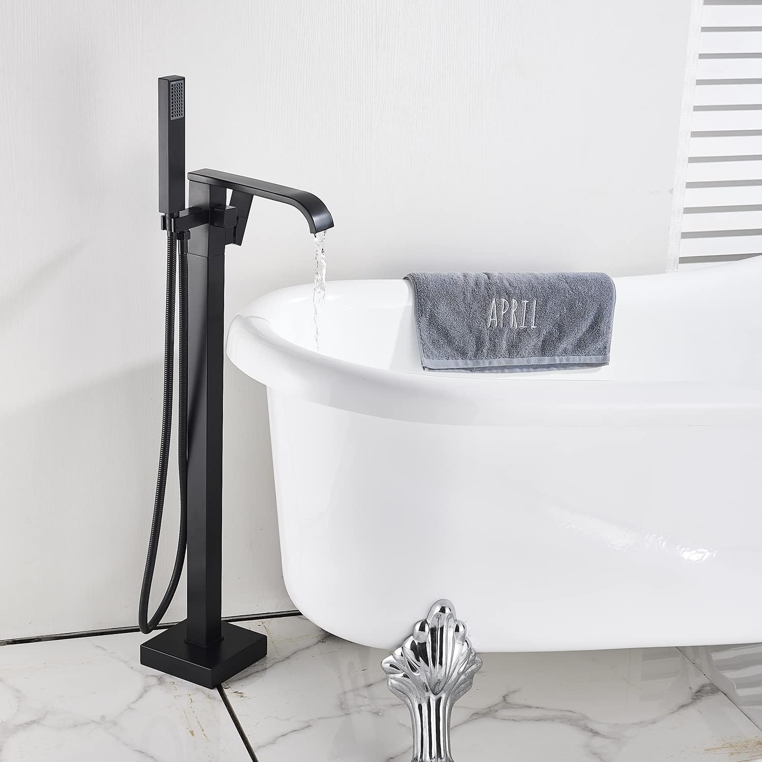 Top Brands Rozin Floor Mounted Bathtub Faucet Single Handle with Diverter 2 Way Tub Filler Shower Faucet Free Standing Bathroom Mixer Tap with Handheld Sprayer
