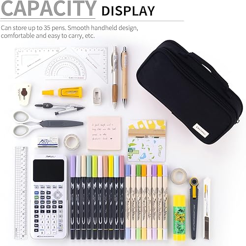 Miniatura 4 de EASTHILL Estuche para lápices de gran capacidad, organizador de bolsa para bolígrafos, bolsa de lona para lápices con asa, suministros escolares